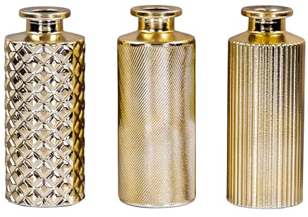 levandeo 3er Set Vase H13cm Gold Glas Blumenvase Tischdeko Frühling Blumendeko Glasvase Dekovase Metallic Art Deco
