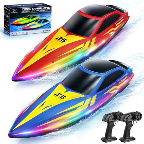 YESHIN RC Boot 2er Pack mit LED-Licht, 15 km/h Ferngesteuertes Boot Geeignet für Pools & Seen, 2,4 GHz-Fernbedienung, Automatischer Flip-Funktion, Batteriepegel&Fernfernalarm, für Kinder & Erwachsene