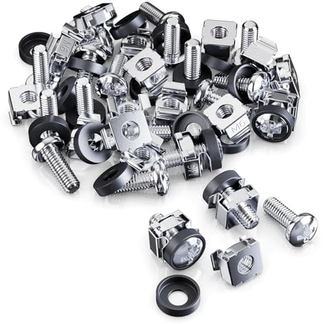deleyCON [20er Set] M6 Tuercas Jaula & Tornillos para Armarios Red 10 Pulgadas 19 Pulgadas Racks IT, Kit Montaje para Rack Servidor Patchpanel Carcasa Técnica Eventos - Plata