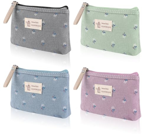 4 Pezzi Pochette Donna, Borsa Cosmetica in Tela, Pochette Trucchi Piccola da Borsa Cosmetica da Viaggio, Segeltuch Sacchetto Cosmetico, Borsa Cosmetica da Donna Portatile con Cerniera