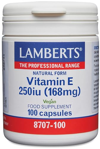 Lamberts Vitamin E Capsules – Natural d-Alpha Tocopherol 250iu – Antioxidant Support for Cells & Skin – 100 Capsules