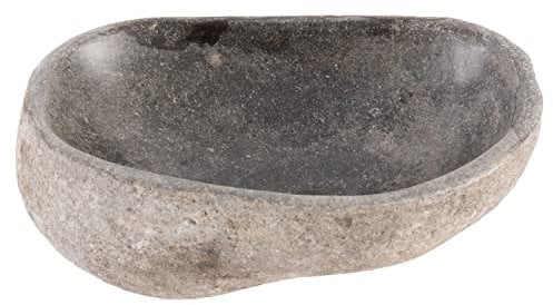 wohnfreuden Naturflussstein Schale grau rund 20 cm - Steinobstschale innen poliert Dekoration Steinschale