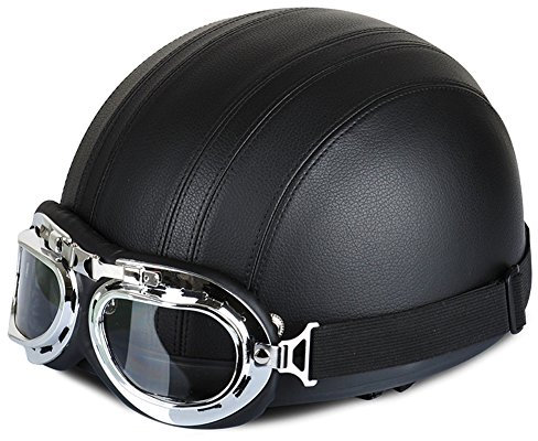 Annong Casque de Moto et Velo Bol Lunettes Retro Style de Vintage Cuir Harley Casque Moitié Helmets 54-60cm (Noir))