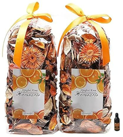 Qingbei Rina Orange Pot pourri,Orange Scented Pot Pourri Dried Flower, Decorative Bowl Vase Filler,Table Wedding Party Decor,2 Bags,240g