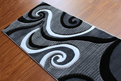Masada Rugs, Sophia Collection Teppich, handgeschnitzt, modern, modern, Grau / Weiß / Schwarz, 60 x 180 cm