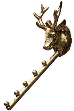 TentHome Kleiderlüfter Wand Garderobenhaken Hirschkopf Wandhaken für 5 Kleiderbügel Platzsparende Kleiderstange Metall Dekohaken (Mit 5 Haken, Antik Bronze)