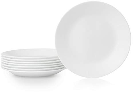 Corelle Vitrelle 8-Piece Appetizer Plates Set, Triple Layer Glass and Chip Resistant, Lightweight Round 6-3/4-inch Plates, Winter Frost White
