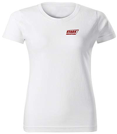 BroiderStudio Stark Industries Iron Man Super Hero White Embroidered Design Original Logo T-Shirt Premium Class Woman Size XL
