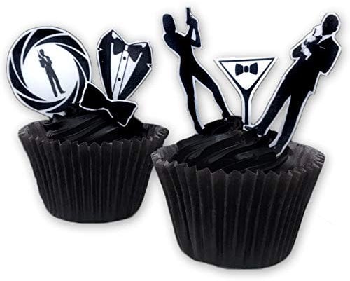27 Stand Up Silhouette 007 James Bond Themed Edible Wafer Paper Cake Toppers Decorations
