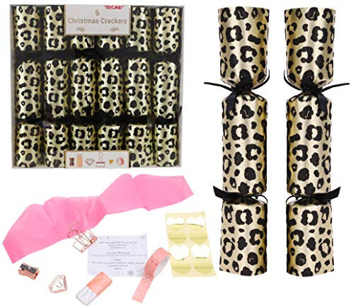 Toyland® Pack Of 6 - Glitter Leopard Print Christmas Crackers - Animal Print - Luxury Decorations