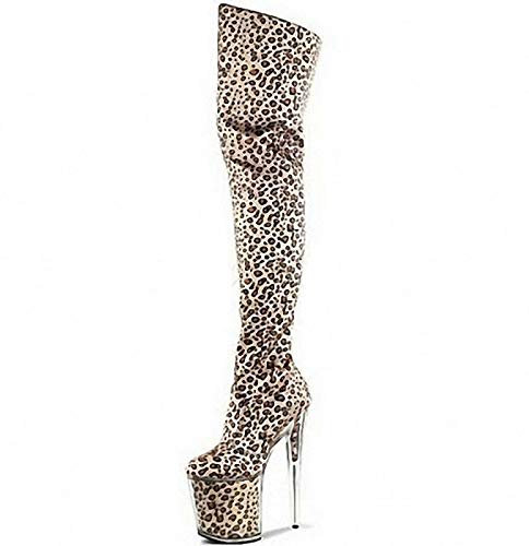 HOMDREAM Tacchi Donna Tacchi Alti 20CM Stivali con Tacco Alto Stivali con Stampa Leopardata Femminile sopra Gli Stivali al Ginocchio,Leopard-44