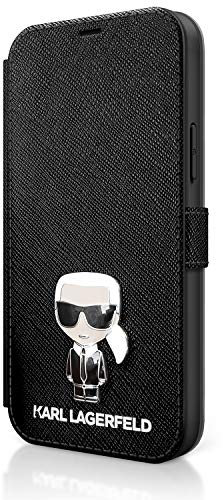 KARL LAGERFELD KLFLBKP12MIKMSBK Book Saffiano Ikonik Metal Hülle für iPhone 12/12 Pro 6,1 schwarz