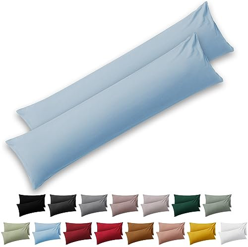 Blumtal Seitenschläferkissen Bezug 40 x 145 cm 2er Set - Oeko-TEX zert. Mikrofaser Bezug Seitenschläferkissen 145 x 40 - Seitenschläferkissenbezug 40x145 cm - Bezug für Seitenschläferkissen Blau
