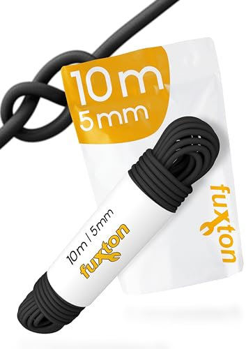 fuxton® Gummiseil (5mm x 10m), Expanderseil, Gummileine, Bungee Cord Marine, Spanngummi Meterware, schwarz
