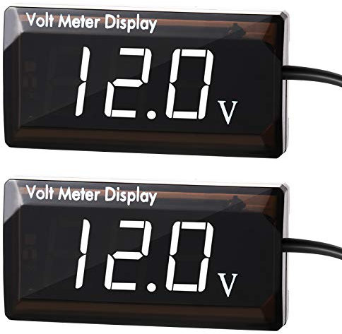 2 Pieces DC 4 to 28V Car Digital Voltmeter 12V Voltage Meter Car Audio Gauge LED Display 12V Waterproof Voltage Gauge Meter for Motorcycle(White Light)
