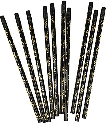 agifty Bleistift Violinschlüssel schwarz/glänzend (10-Stück-Packung) - Schönes Geschenk für Musiker (gold)