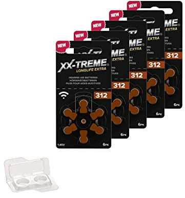 XX-Treme Longlife Hörgerätebatterien Typ 312 PR41 - Quecksilberfrei, Langlebig, Auslaufsicher, Extra Power, 30 Stück - Erstaunlich Lange Laufzeit