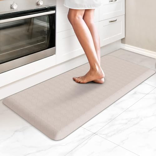 HappyTrends Küchenläufer, Anti-Müdigkeitsmatten, 2 cm dick, rutschfest, wasserdicht, ergonomisch, Komfortmatte für Küche, Boden, Zuhause, Büro, Spüle, Wäsche (43,9 x 99,1 cm, Khaki)