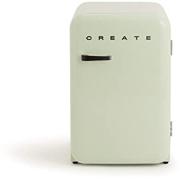 CREATE / RETRO FRIDGE 83.5 BLACK/Kühlschrank in Pastellgrün, Griff Schwarz / 98W, niedriger Verbrauch, 2 Ablagen, Temperaturregler, Flaschenhalter, 56x54x84cm