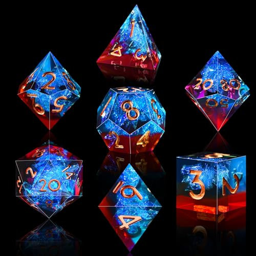 SIQUK 7 Stück Polyedrische Würfel Set 7 Polyedrische Würfel D4 D6 D8 D10 D12 D20 D% Spielwürfel für Dungeons and Dragons DND RPG MTG, Flammenrot & Eisblau