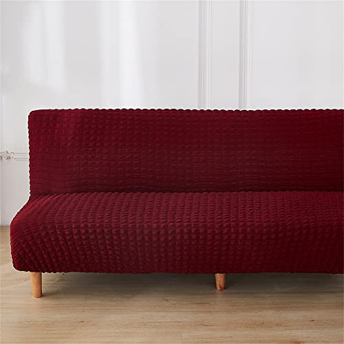 Surwin Seersucker Sofabezug ohne Armlehnen Stretch Armlose Sofabettüberzug Antirutsch Clic Clac Sofahusse Schonbezug Protector für Klappcouch Schlafsofa mit 2-3 Sitzplätzen (Rot,2 Sitzer)