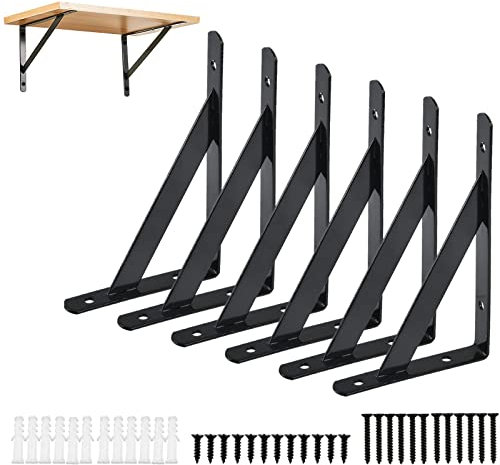 6 Stück Regalhalterung, Regalwinkel Schwarz Metall, Wandhalterung Regal, Regal Winkelträger, Winkel Regal, Schwerlastkonsole mit Schrauben, Winkel Schwarz für Wandmontage