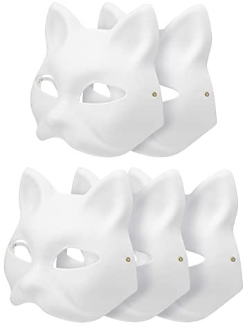 Milisten 5 Stücke Pappmaché Kunst Masken Unbemalt Maskerade Masken Handgemalte Leere Papiermasken Katzenmasken Fuchsmasken Cosplay Zellstoff Diy Masken Partyzubehör 17 Cm * 18 Cm (Weiß)