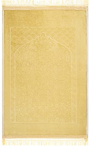 spar-home Gebetsteppich Islam – Weiche Teppich für Salah Beten Dicker Stoff Gebetsmatte für Erwachsene Frauen und Kinder Ideal als Badematte (Gold)