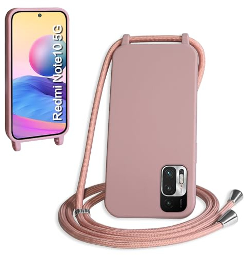 WenBaby Handykette für Xiaomi Redmi Note 10 5G Hülle mit Band,Handyhülle mit Schnur zum Umhängen Silikon Seil Necklace Schutzhülle mit Kordel Tasche Case TPU Bumper für Redmi Note 10 5G- Sandrosa