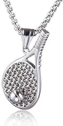 Tennisschläger-Halskette für Damen – Tennisballschläger-Sport-Anhänger, Schmuck, Geschenk für Tennisspieler, Liebhaber, Trainer, grau, Edelstahl