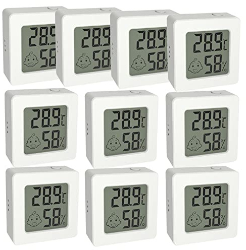 10 Stück luftfeuchtigkeitsmesser Thermometer LCD Digital Mini Hygrometer Temperatur Luftfeuchtigkeit Messgerät Gauge mit Smiley-Indikator für Gewächshaus, Wohnzimmer, Arbeitszimmer usw, weiß