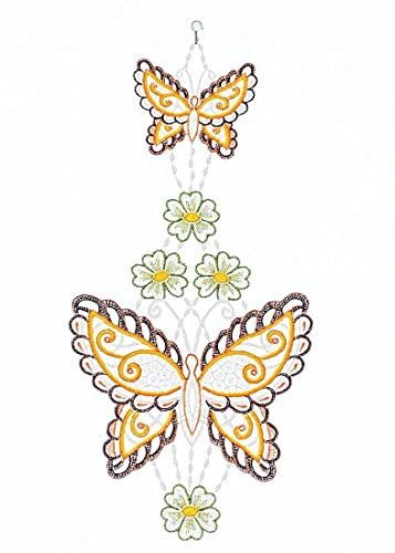 Plauener Spitze Fensterbild zwei Schmetterlinge HXB ca.38 x 17 cm