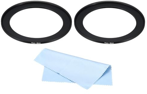 PATIKIL 77mm-95mm Metal Step Up Ring with Cleaning Cloth, 2 Pack Camera Lens Filter Adapter Ring Aluminum Filter Adapter Ring for Camera Lenses Hood, Black