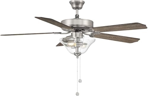 Savoy House M2019BNRV Meridian Traditional Clear Seeded Glass 52 Ceiling Fan with Pull Chain, 2-Light 18 Total Watts, Brushed Nickel