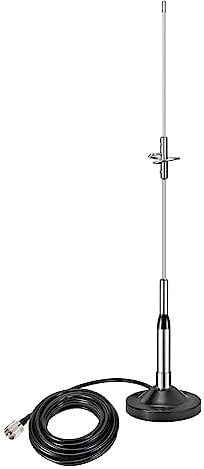 Bingfu Antenne Radio VHF UHF 136-174MHz 400-470MHz Bi-Bande Gain Élevé Base Magnétique Câble 5M Antirouille pour Voiture Camion Véhicule Radio Bidirectionnel Radioamateur Mobile Marine VHF