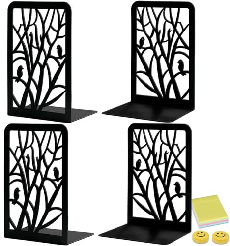 Qualsen 2 Paire Serre Livre, Serre Livres en Métal, Serre-Livres Noirs, Serre Livre en Forme ,Serre-Livres Décoratifs D'oiseau sur Un Arbre pour Bureau, Librairie et Bibliothèque,Retour à L'école