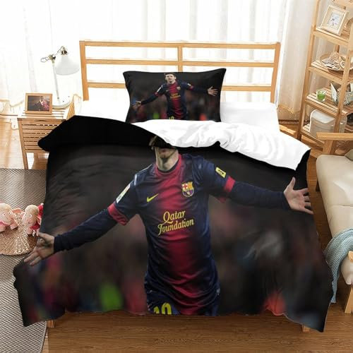 Lionel Messi Bettwäsche Kinder Bettwäsche Mit Bettbezug and Kopfkissenbezüge, Bettbezug Mit Mikrofaser Reißverschluss, Weiche Bequemer Bettbezug Single(135x200cm)
