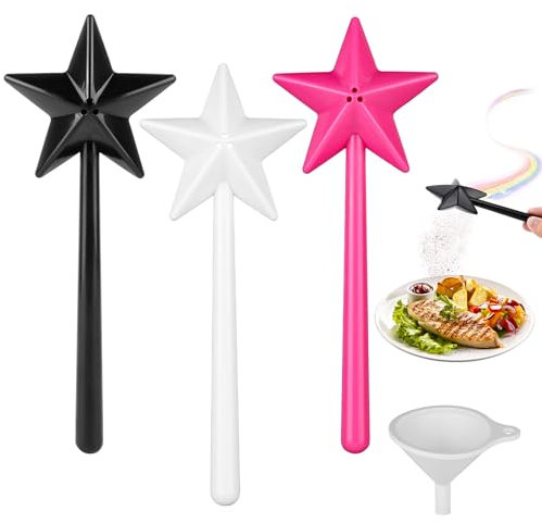 Lot de 3 pots à épices avec trous, baguette magique, salière et poivrière en forme d'étoile, distributeur de sel avec entonnoir pour cuisine, restaurant, bouteille d'épices, décoration de table