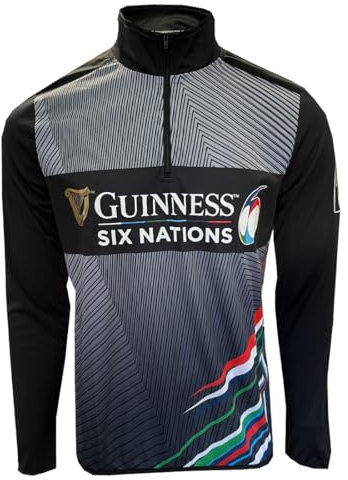 Guinness Six Nations Rugby 1/4 Zip Performance Top (S) Black, Schwarz