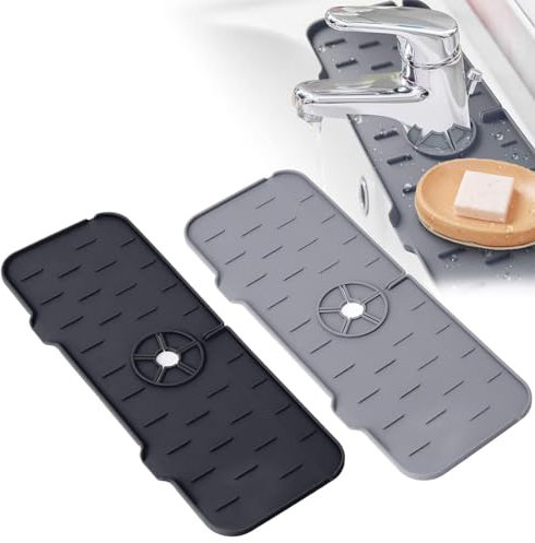 WJRQD 2PCS Alfombrilla para Fregadero de Silicona, Silicona Alfombrilla de Grifo de Cocina, Protector Contra Salpicaduras Escurridor Escurreplatos para Encimera para Cocina, Baño