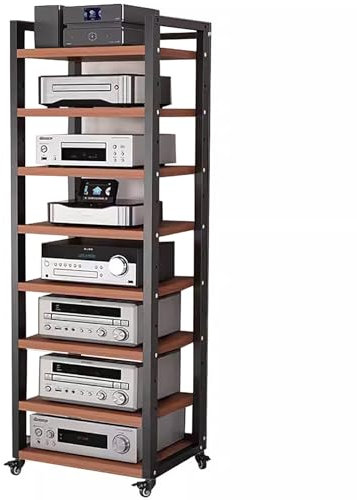 HDYZJQ HiFi Rack Av-Medienständer, robust, 5-, 6-, 7- oder 8-stufige Aufbewahrung – Audio-Rack-Regalhalterung aus Holz – Stereo-Schrank auf Rädern – Rollwagen für Audiogeräte, 60 inchl(W60cm-8 Tier)