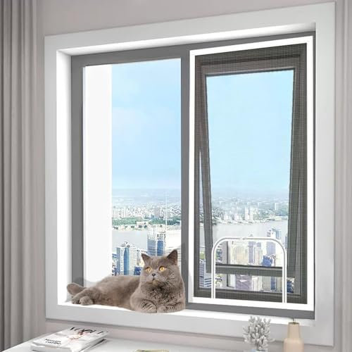 HEcSHENG Custom Size Self-Adhesive Cat Safety Screen Mesh, Window Screen Bug Mosquito Mesh Easy Installation Fly Insect, Balcony Cat Safety Net with Zipper, Window Protection for Cat