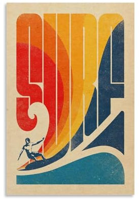 GHJOPAF Vintage-Poster auf Leinwand, Motiv: Surf, Wandkunst, Bild, Heimdekoration, Druck für Schlafzimmer, Wohnzimmer, 40 x 60 cm, ungerahmter Stil