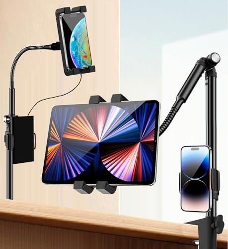 Sxuan Soporte Tablet para Cama y Mesa con 2 Soportes Giratorios de 360° y Brazo de Cuello de Cisne, Compatible con iPad Pro Air Mini, Tab, Surface Pro y Más Tabletas de 4,7 a 13