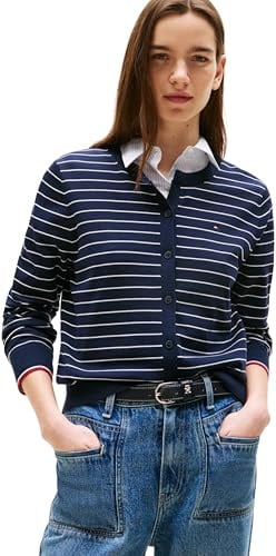 Tommy Hilfiger Damen Strickjacke Cardigan Jersey Fine mit Knopfleiste