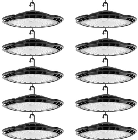 Sararoom 10 Pack UFO LED Hallenleuchte 150W 15000LM Hallenstrahler LED Werkstatt Deckenleuchte, 6500K Kaltweiß Werkstattlampe Baustrahler Industrial Kronleuchter Strahler für Garage Warenhaus Fabriken