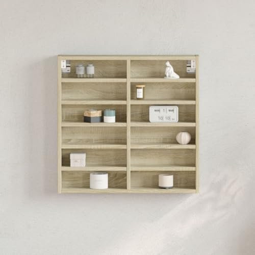 Myheimly Vitrinenschrank, Sammlervitrine, Hängevitrine Wandregal für Wohnzimmer, Wandvitrine Hängeregal Sonoma-Eiche 60x8,5x58 cm Holzwerkstoff