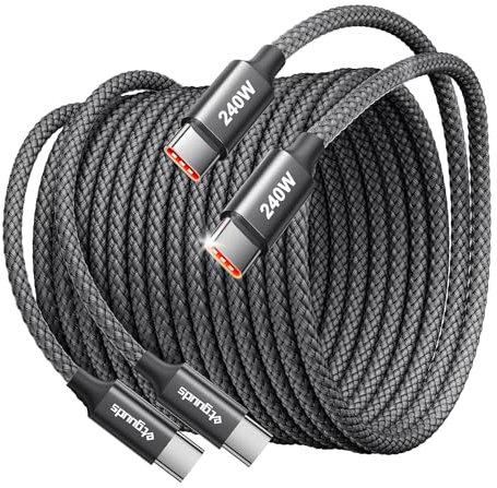 etguuds USB C to USB C Cable 240W [1.5m 2Pack], Braided PD 240W USBC to USBC Fast Charging Cable for iPhone 17 16 15 Pro Max Samsung S25 S24 S23
