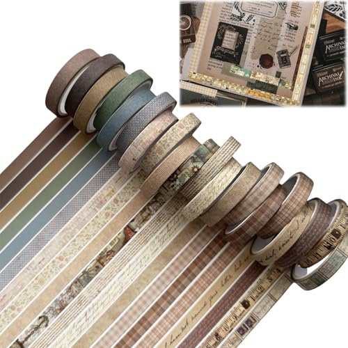 EuAcesry Washi Tape Set Maigre Rétro Ruban Adhésif Décoratif, 20 Pcs Masking Tape Scotch Decoratif Scrapbooking, pour Journal Scrapbooking Artisanat de Bricolage Fournitures de Fête de Bureau