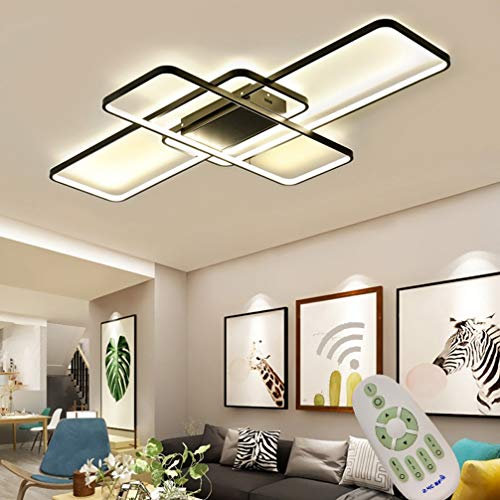 Dimmbarer, moderner quadratischer Design-Kronleuchter mit Fernbedienung für Wohnzimmer, Küche, Bar, Café, Hängeleuchte für Esszimmer, Büro, Flur, 80 x 45 cm (schwarz)